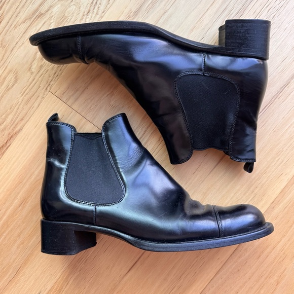 Prada Cap Toe Black Leather Boots Women’s EU 36 US 6 - Picture 1 of 9